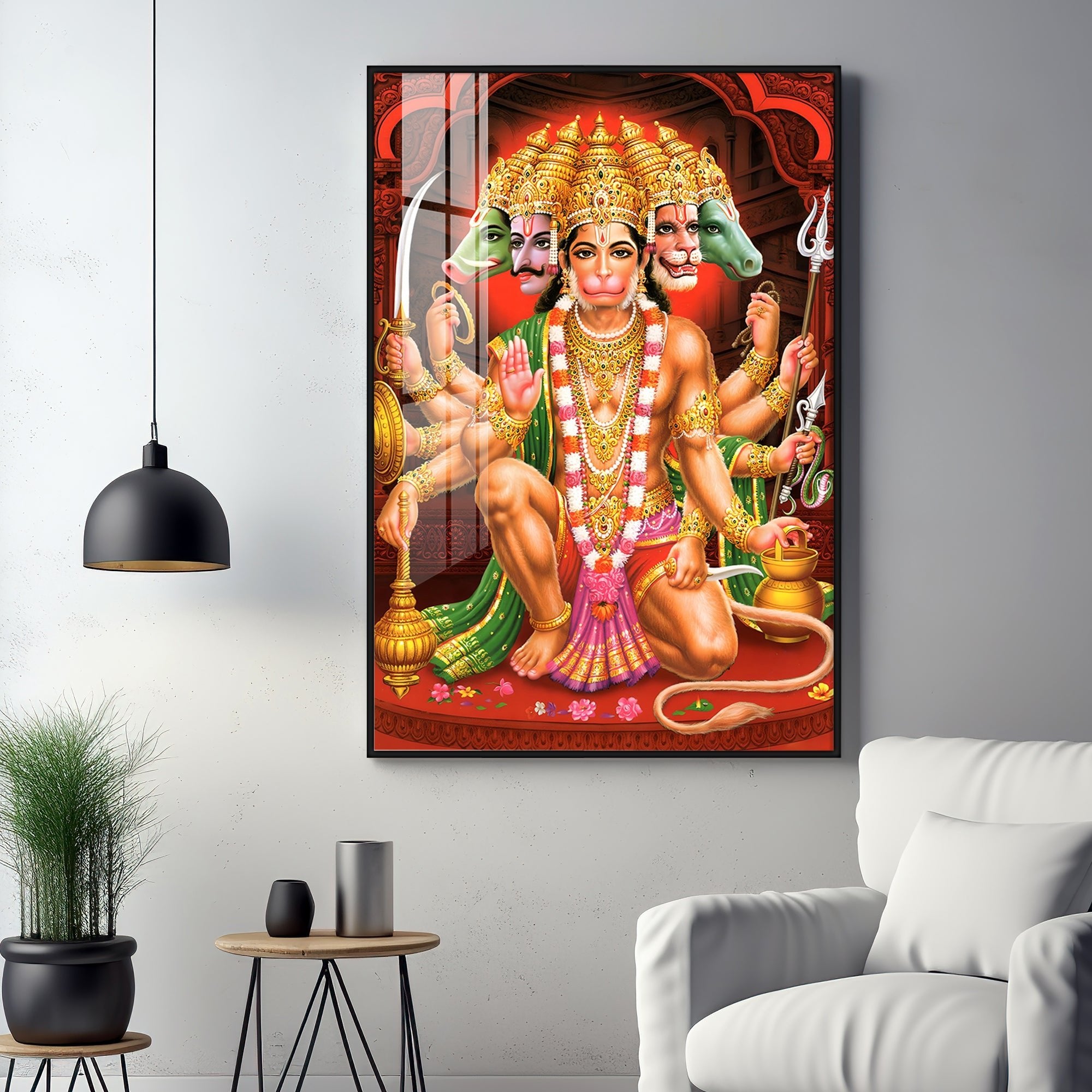 Divine Presence Of Lord Hanuman Premium Vertical Acrylic Wall Art - The Next Decor