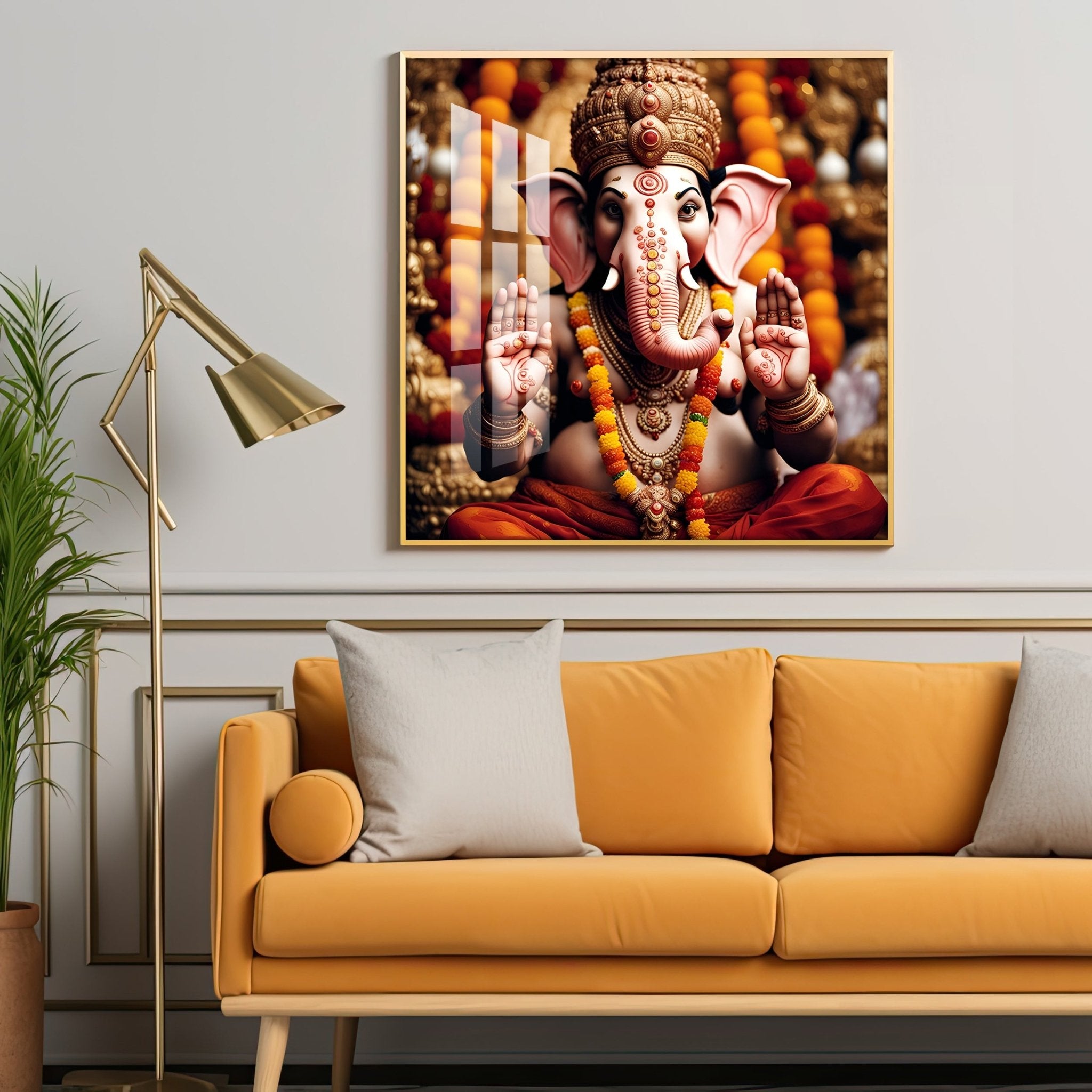 Divine Shri Ganesh Premium Acrylic Square Wall Art - The Next Decor