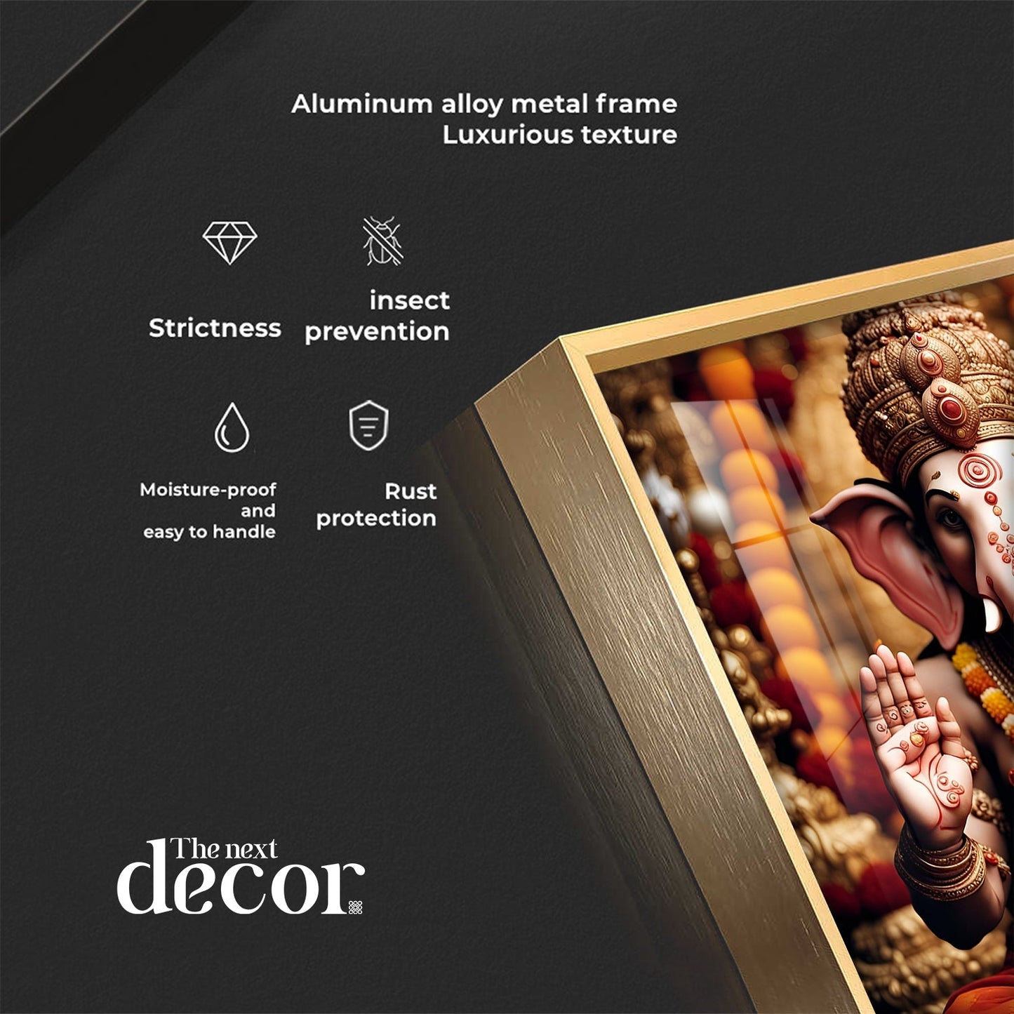 Divine Shri Ganesh Premium Acrylic Square Wall Art - 18X18 inches / Gold