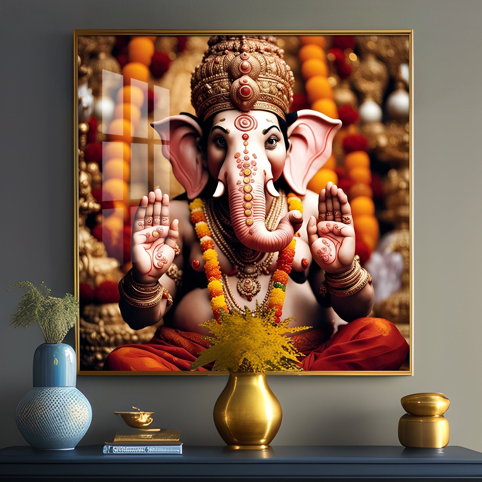 Divine Shri Ganesh Premium Acrylic Square Wall Art - The Next Decor