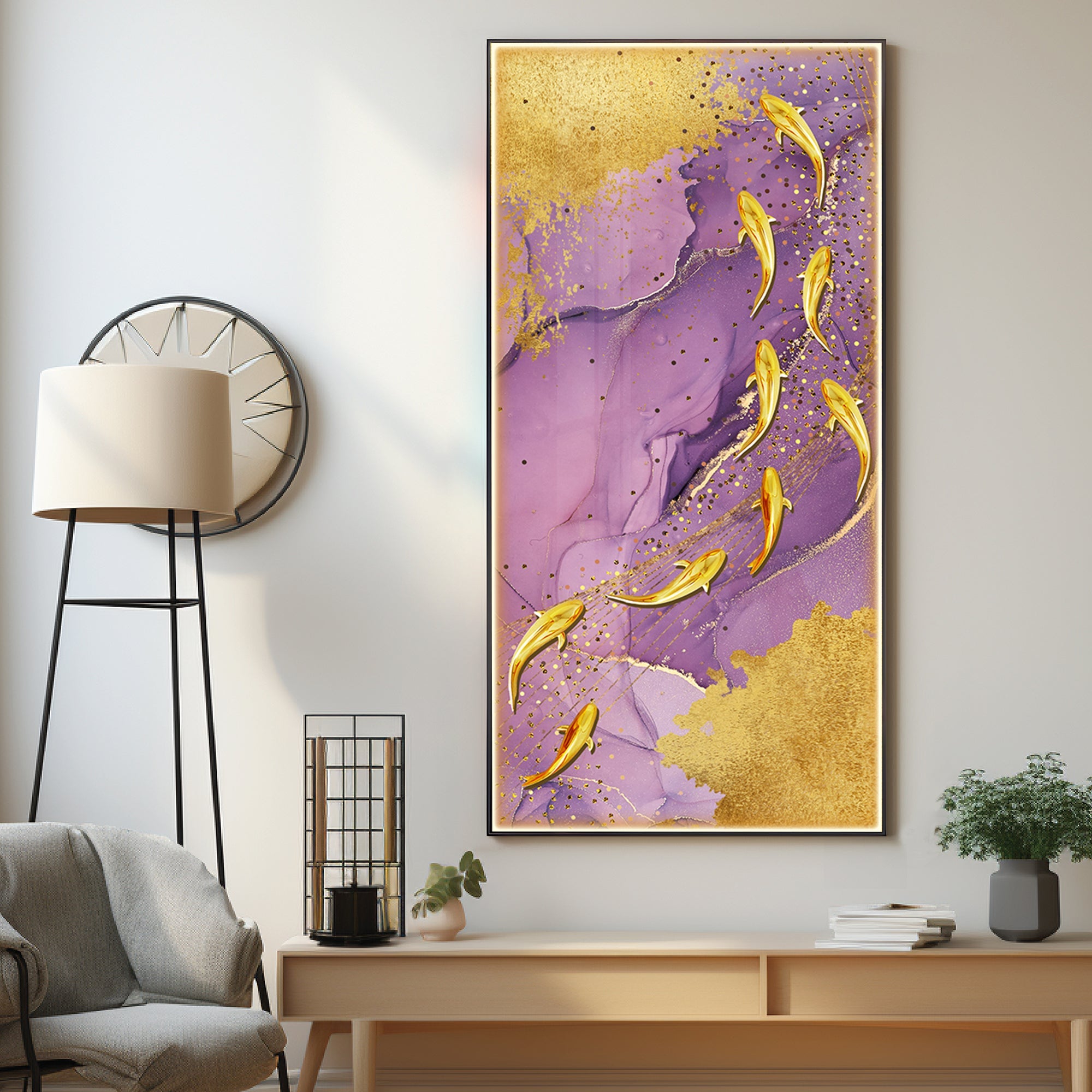 Elegant Golden Koi Fishes Luxury Crystal Wall Art - The Next Decor