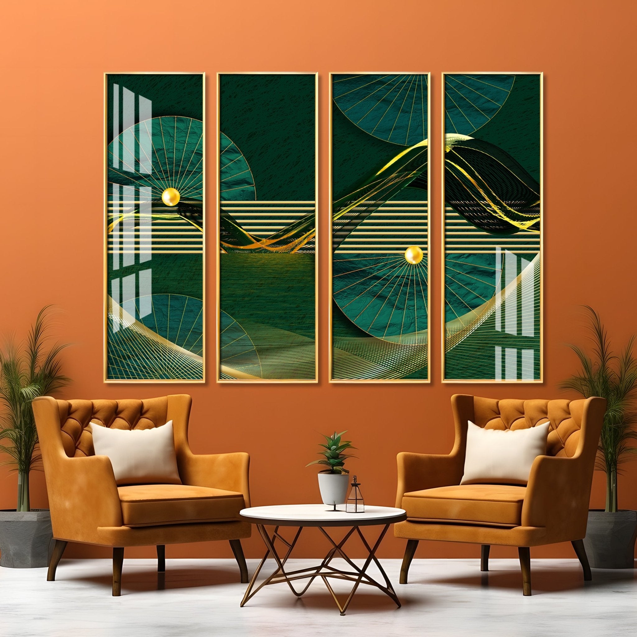 Emerald Green Premium Acrylic Vertical Wall Art (set of 4) - The Next Decor