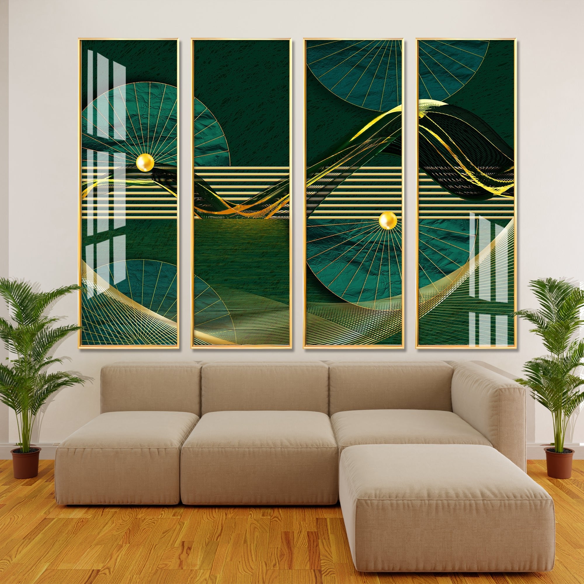Emerald Green Premium Acrylic Vertical Wall Art (set of 4) - The Next Decor