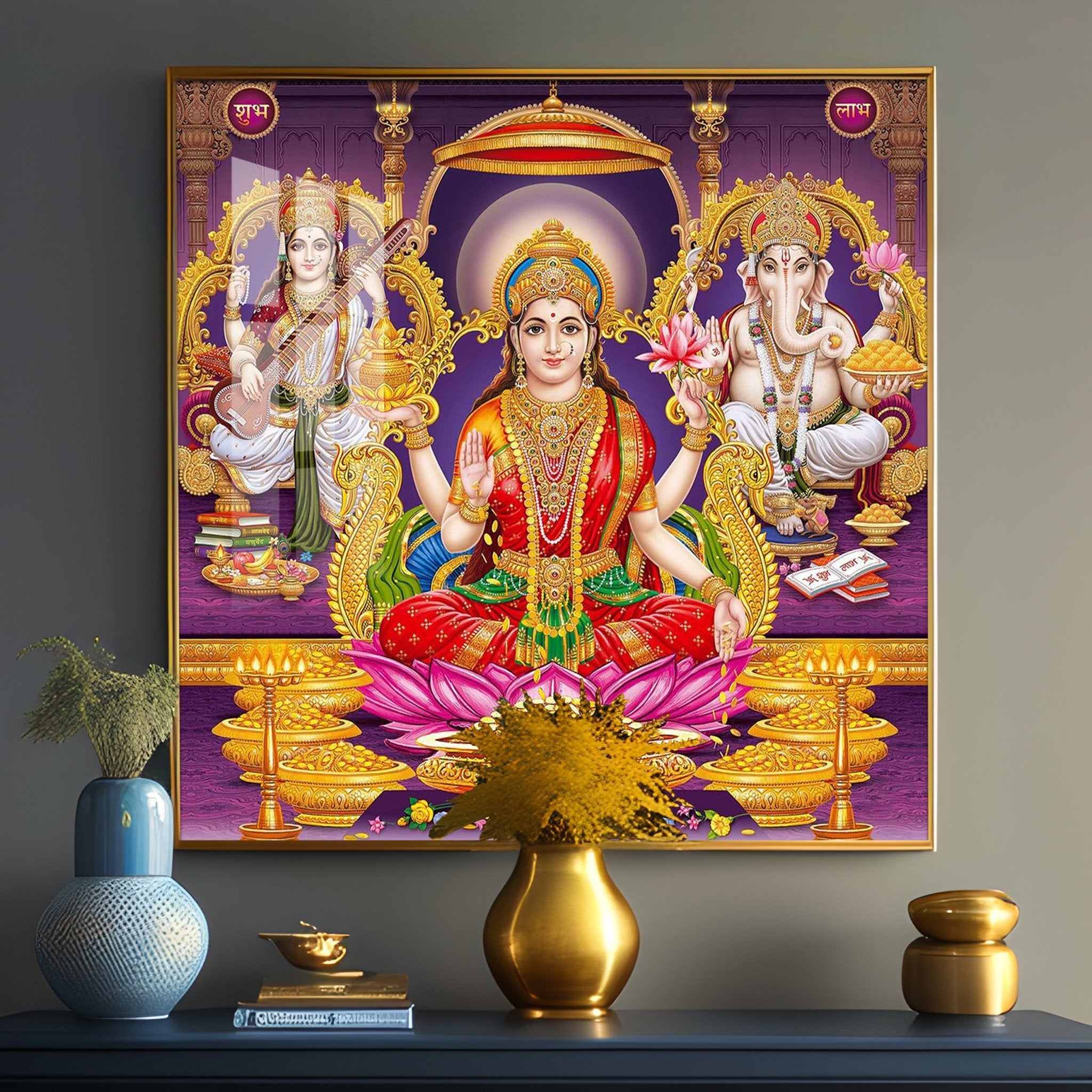 Ethereal Laxmi Ji Elegance Premium Acrylic Square Wall Art - The Next Decor