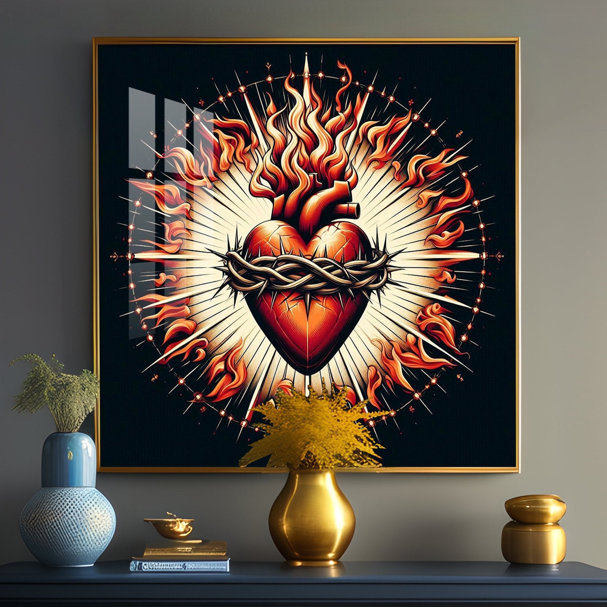 Fiery Love Frame Premium Acrylic Square Wall Art - The Next Decor