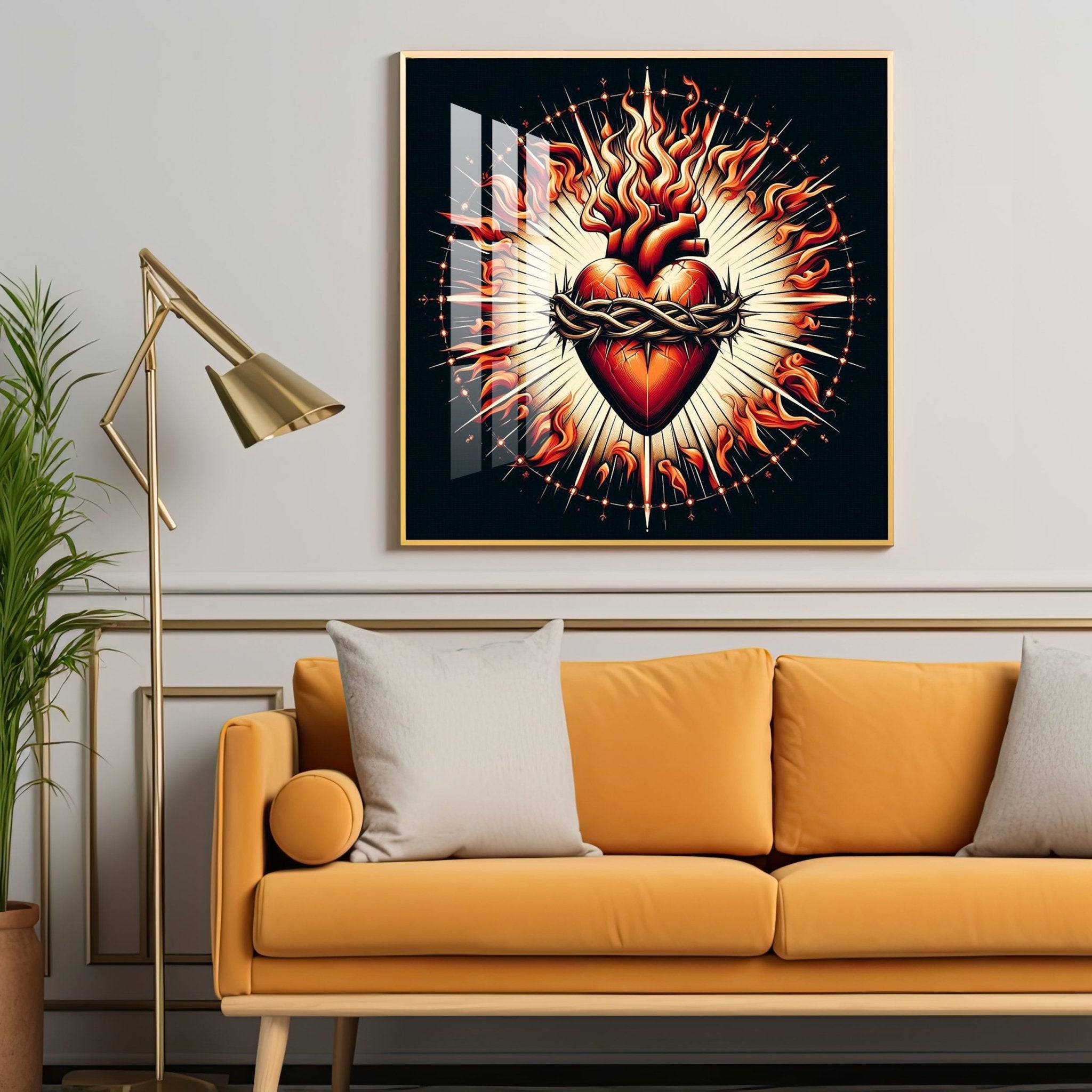 Fiery Love Frame Premium Acrylic Square Wall Art - The Next Decor