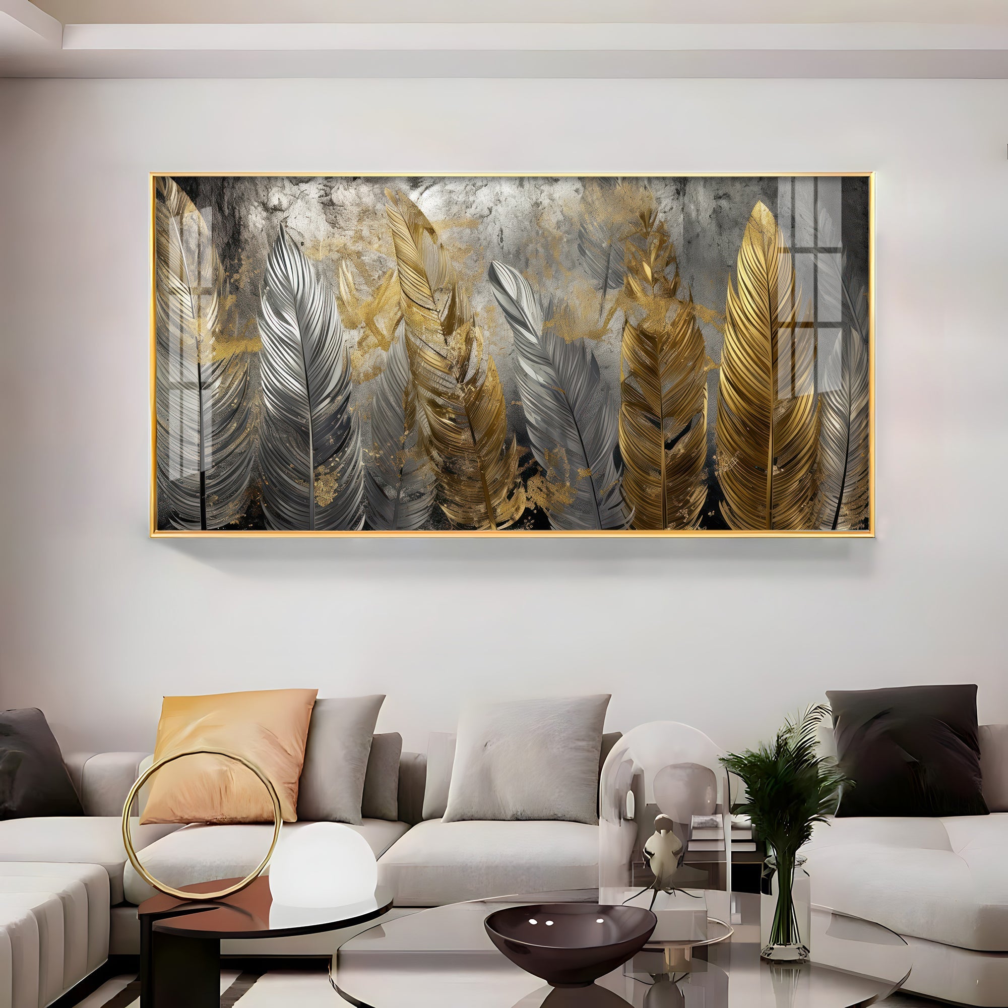 Gilded Feather Premium Acrylic Horizontal Wall Art - The Next Decor