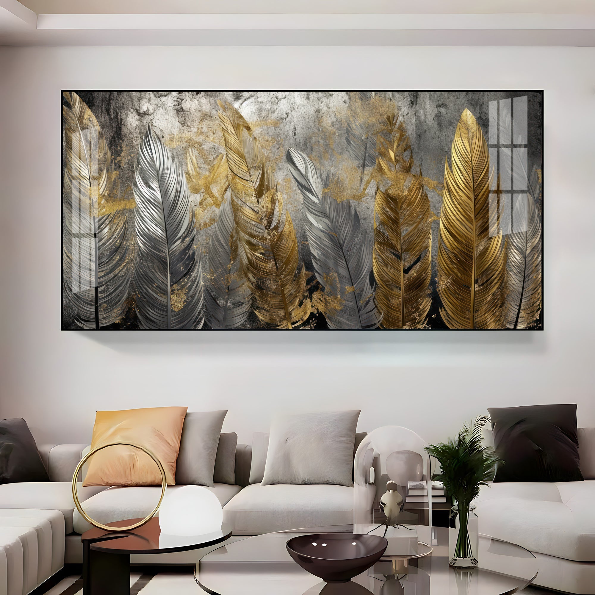 Gilded Feather Premium Acrylic Horizontal Wall Art - The Next Decor