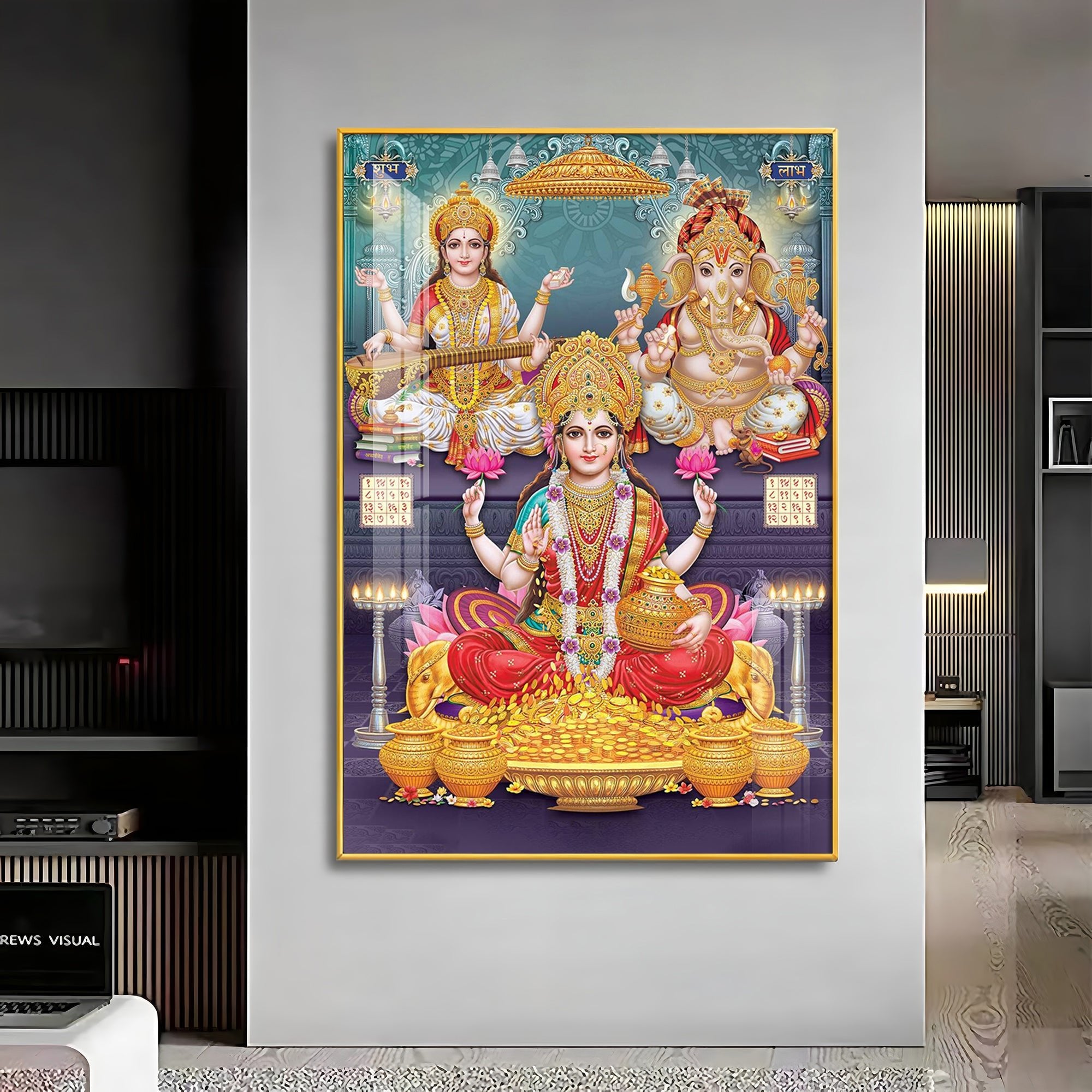 Goddess Grace Of Laxmi Premium Acrylic Vertical Wall Art - The Next Decor