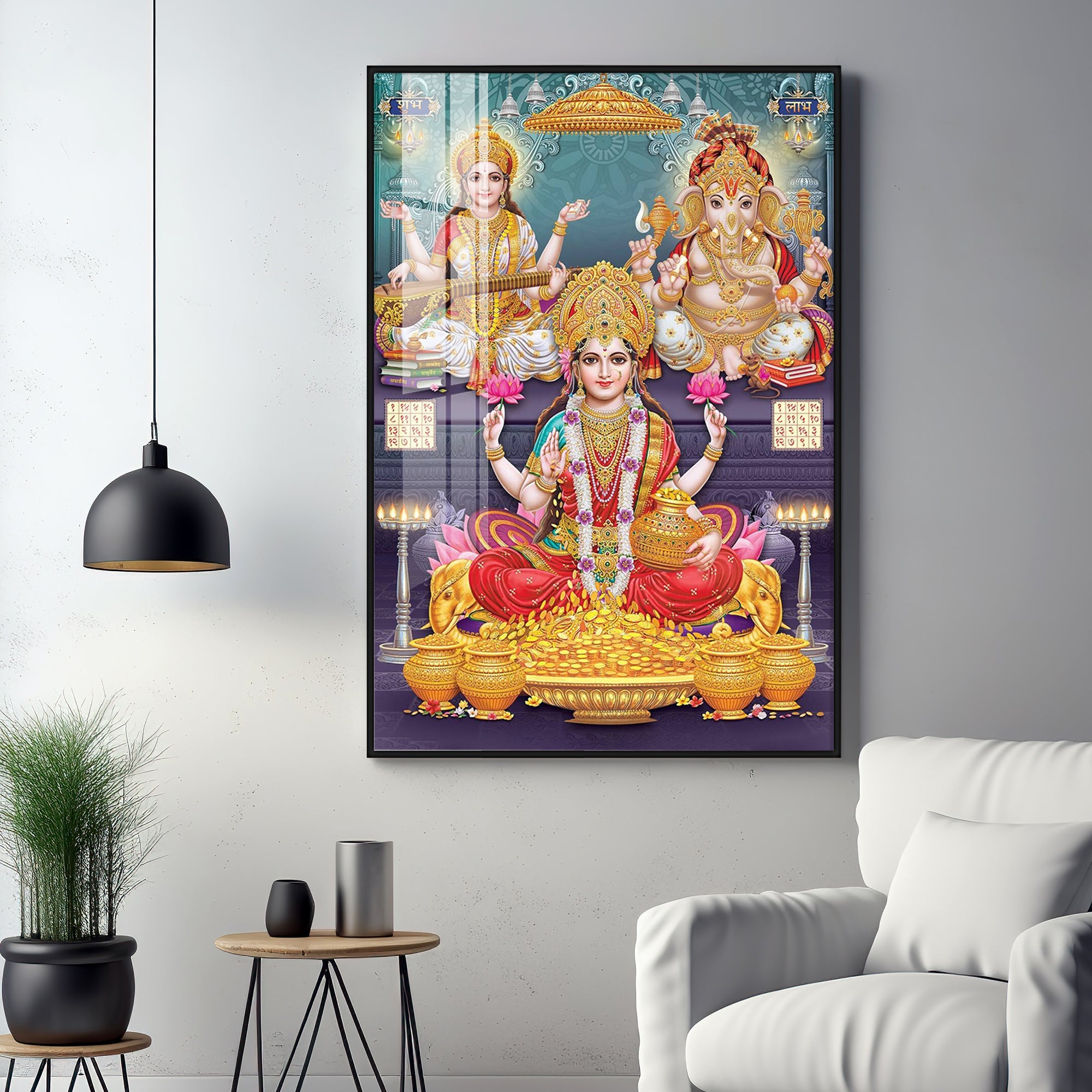 Goddess Grace Of Laxmi Premium Acrylic Vertical Wall Art - The Next Decor