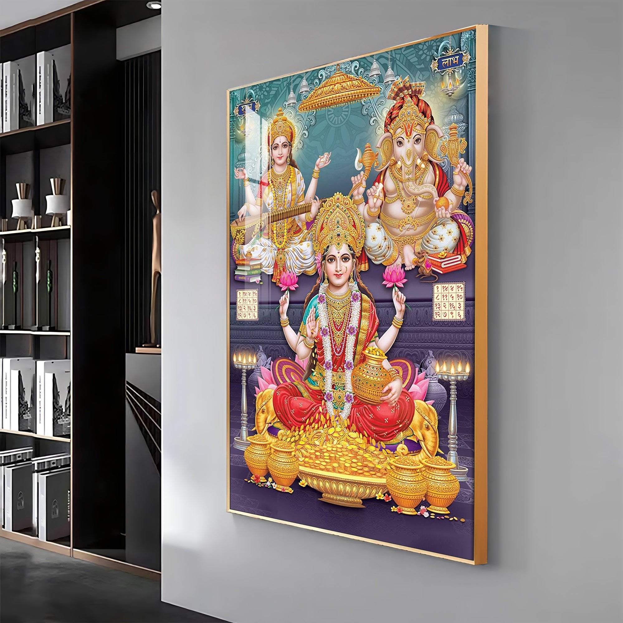 Goddess Grace Of Laxmi Premium Acrylic Vertical Wall Art - The Next Decor