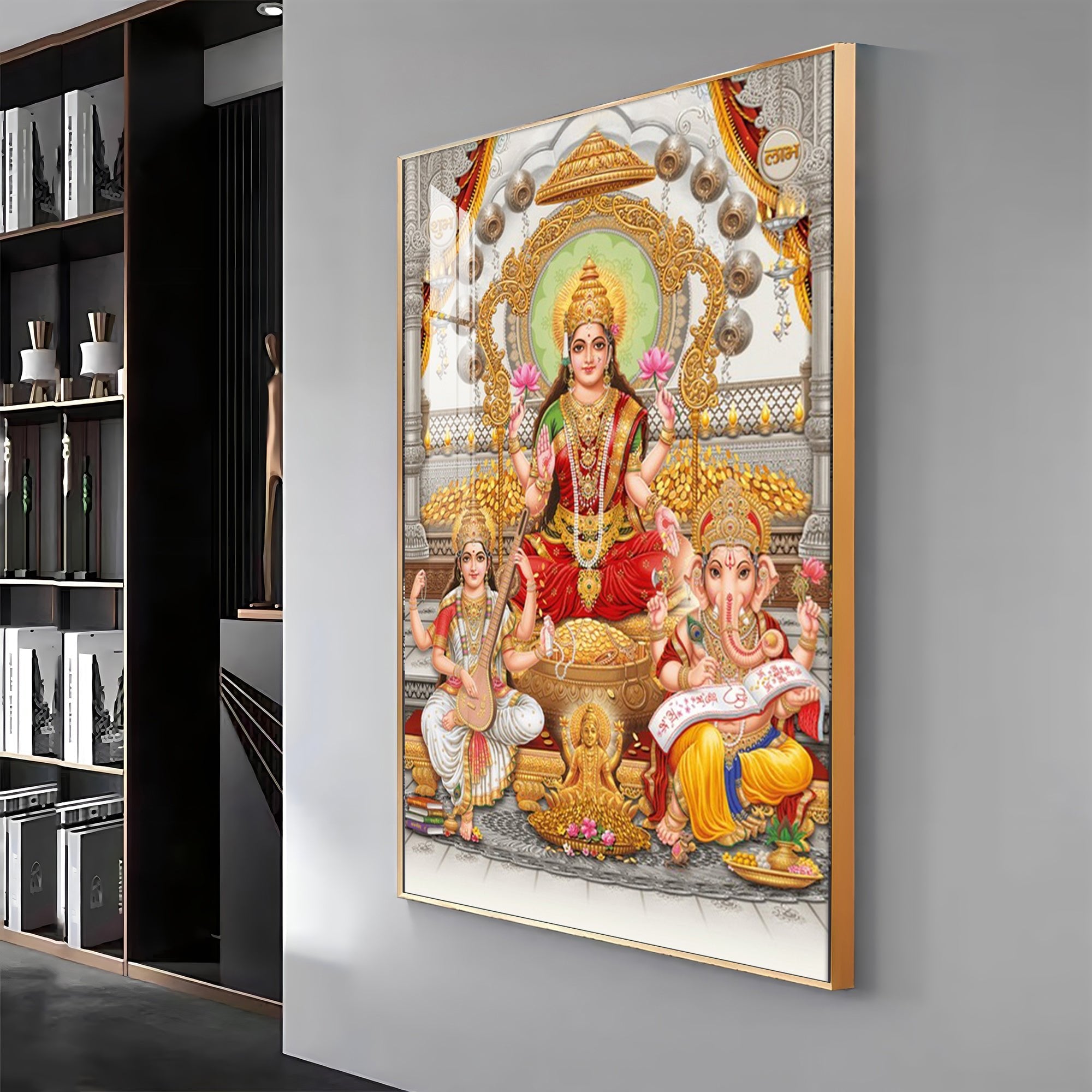 Goddess Laxmi Ji Radiant Premium Acrylic Vertical Wall Art - The Next Decor