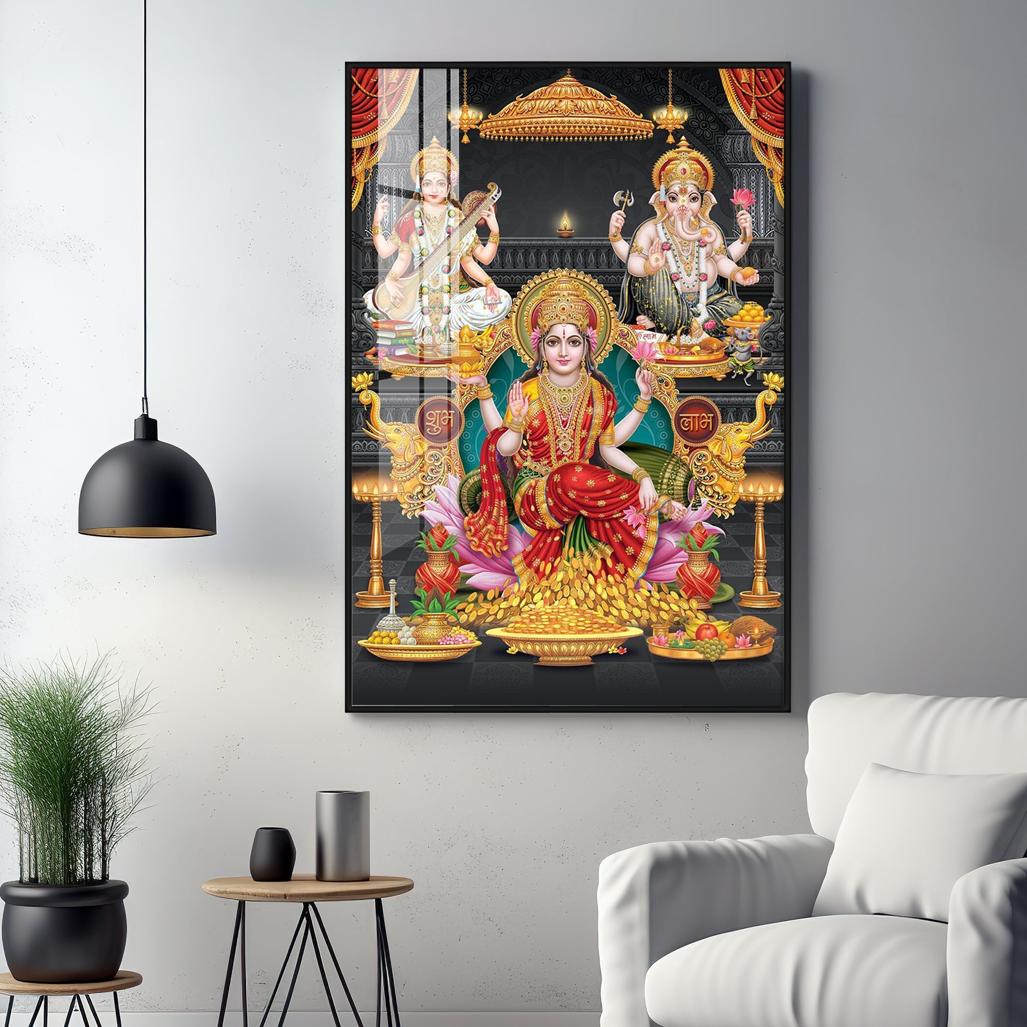 Goddess Laxmi Ji Sacred Serenity Premium Acrylic Vertical Wall Art - The Next Decor