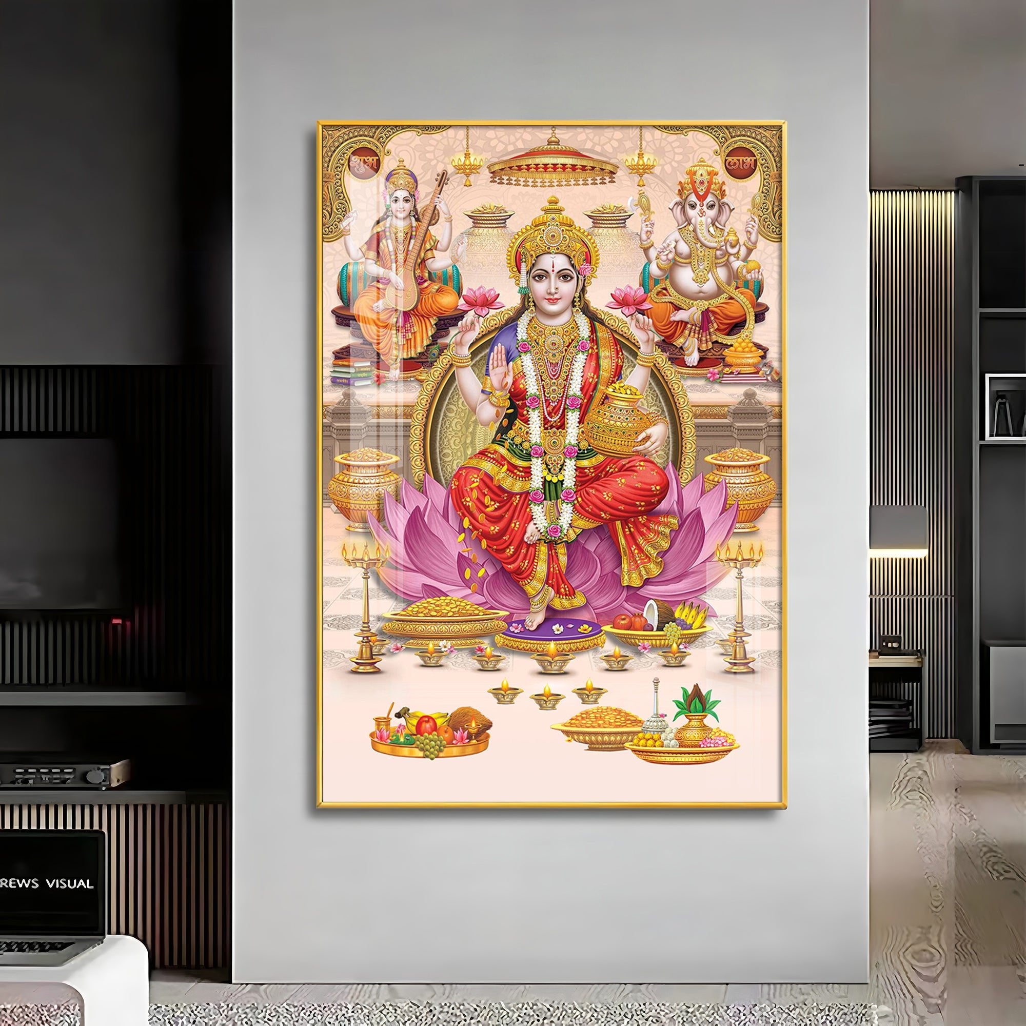 Goddess Maha Laxmi Ji On Kamala Premium Acrylic Vertical Wall Art - The Next Decor