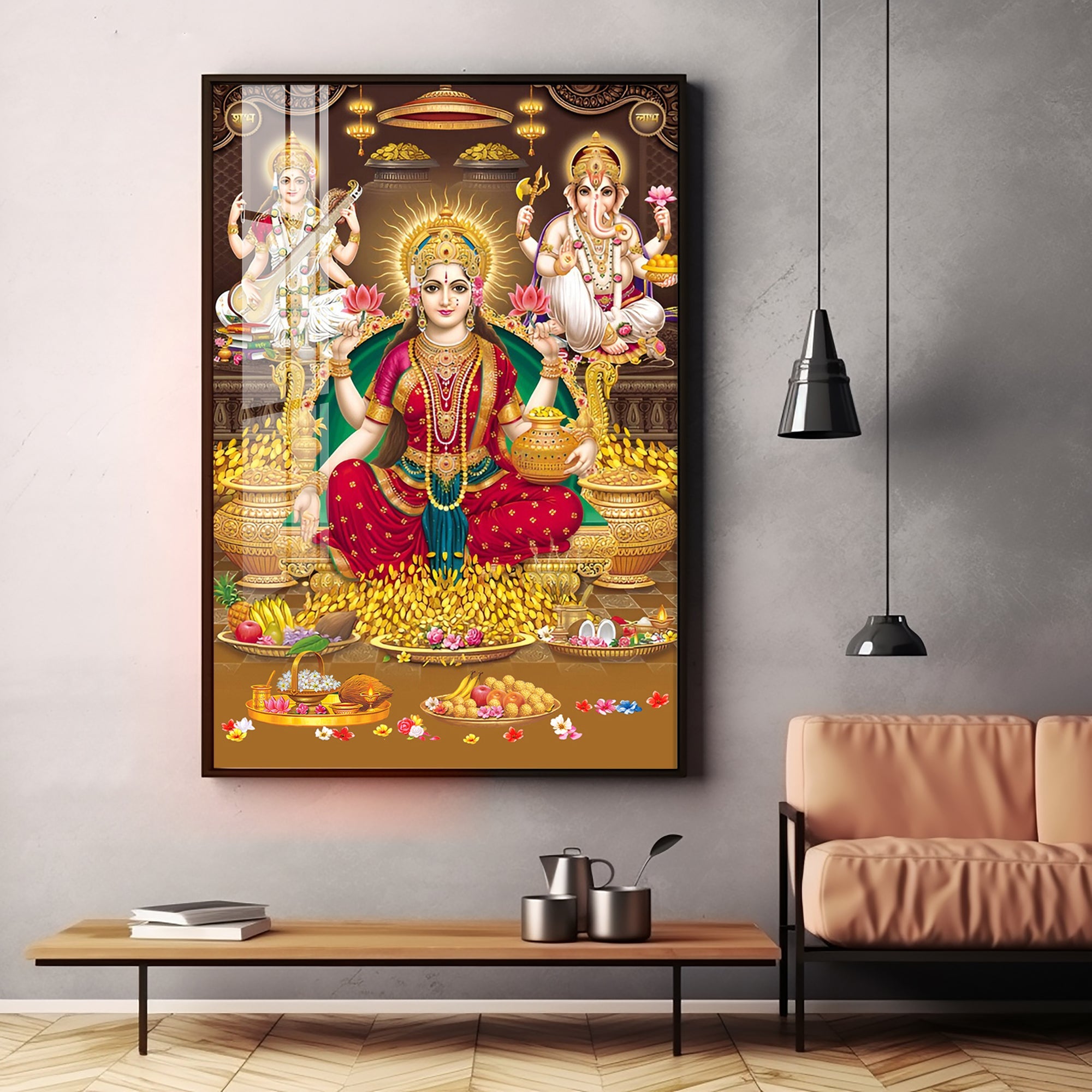 Goddess Maha Laxmi Ji Premium Acrylic Vertical Wall Art - The Next Decor