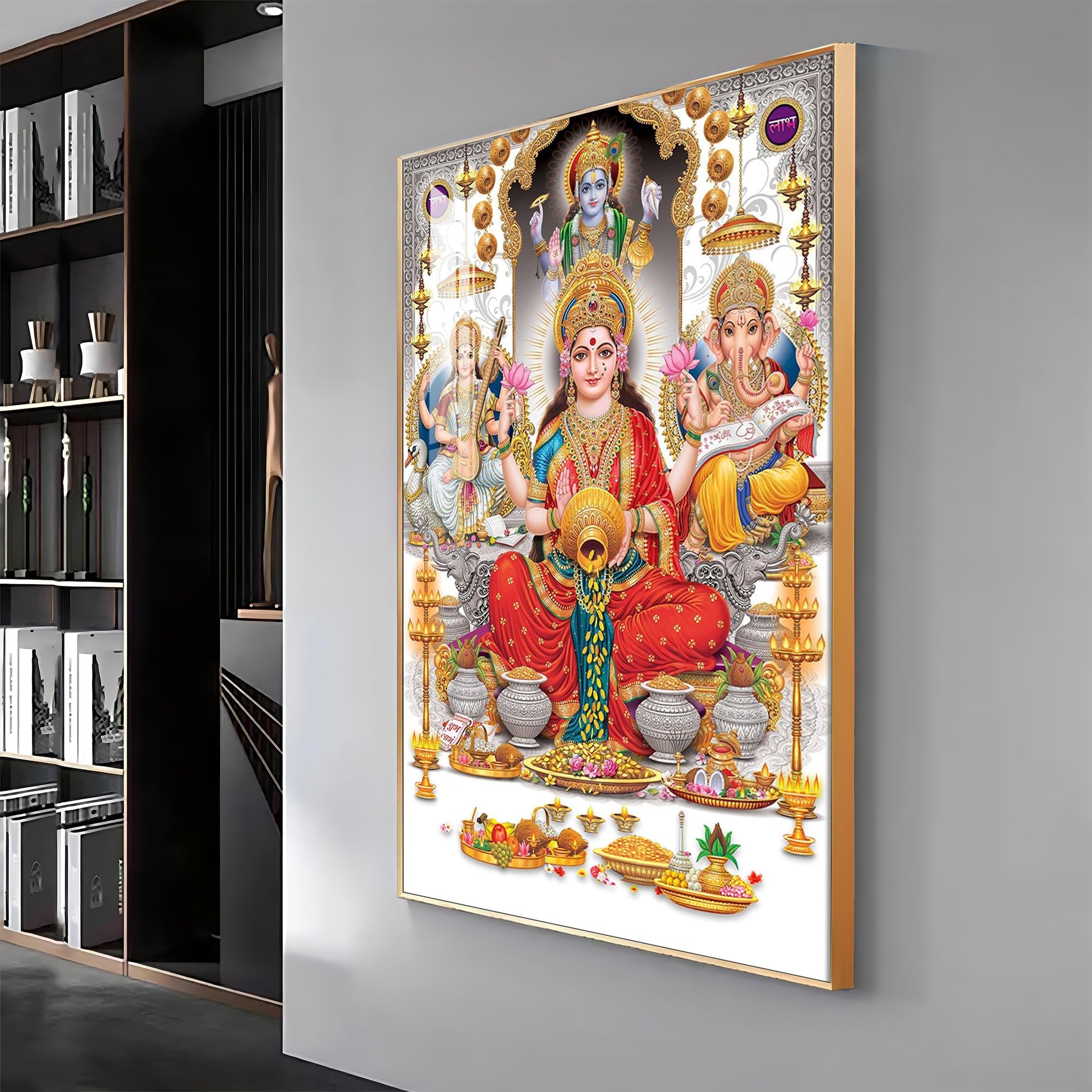 Goddess Maha Laxmi Ji With Conch Premium Acrylic Vertical Wall Art - The Next Decor