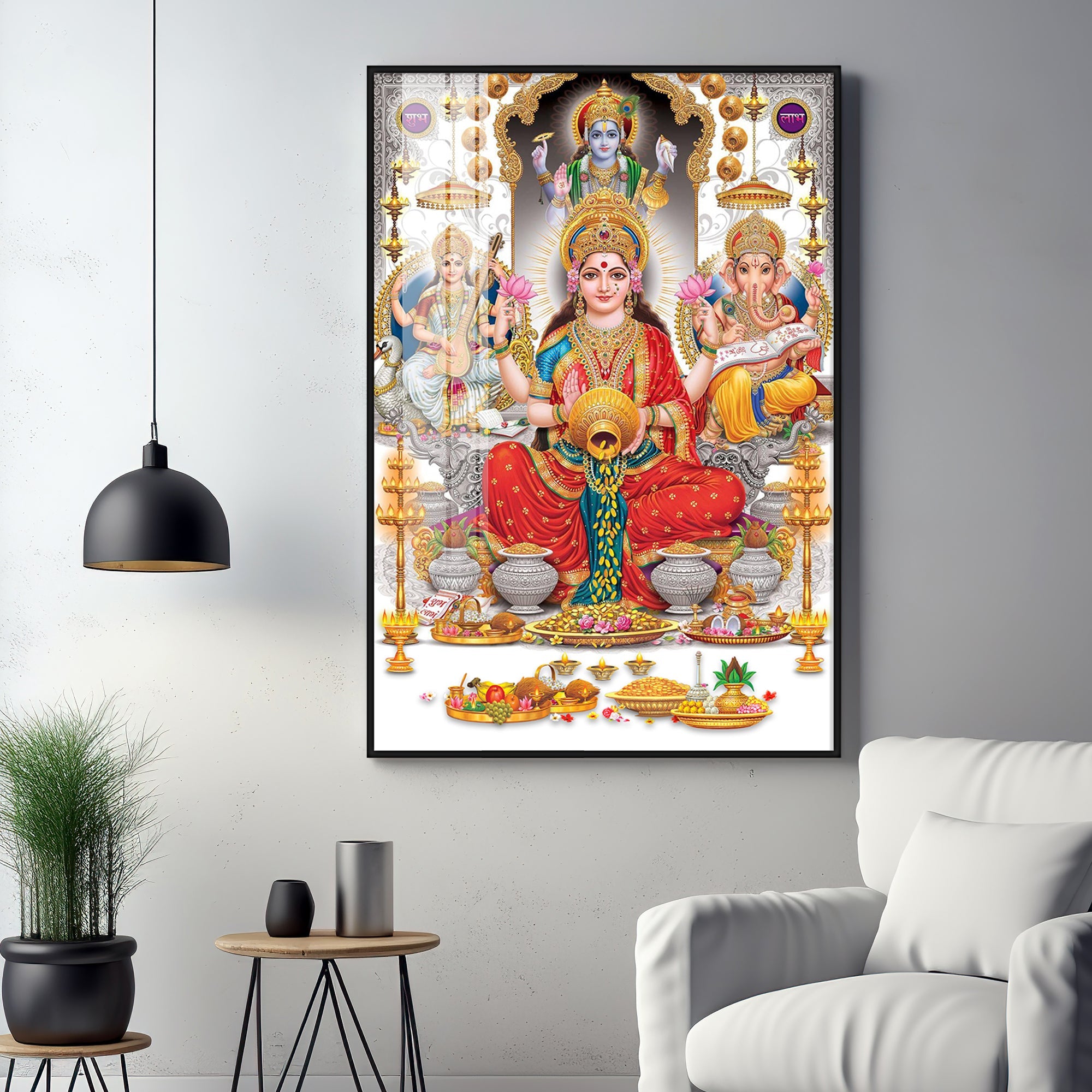 Goddess Maha Laxmi Ji With Conch Premium Acrylic Vertical Wall Art - The Next Decor