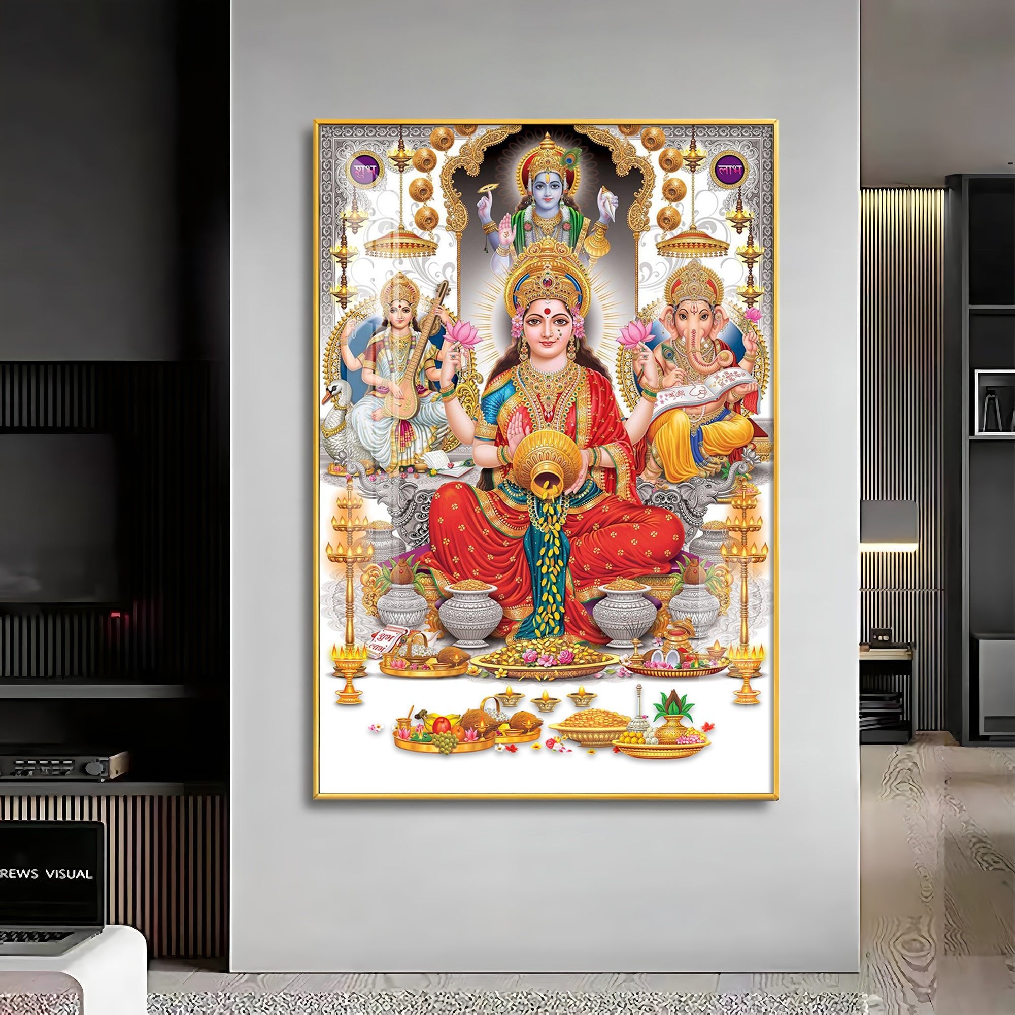 Goddess Maha Laxmi Ji With Conch Premium Acrylic Vertical Wall Art - The Next Decor