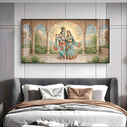 Radha Krishna Together Premium Acrylic Horizontal Wall Art