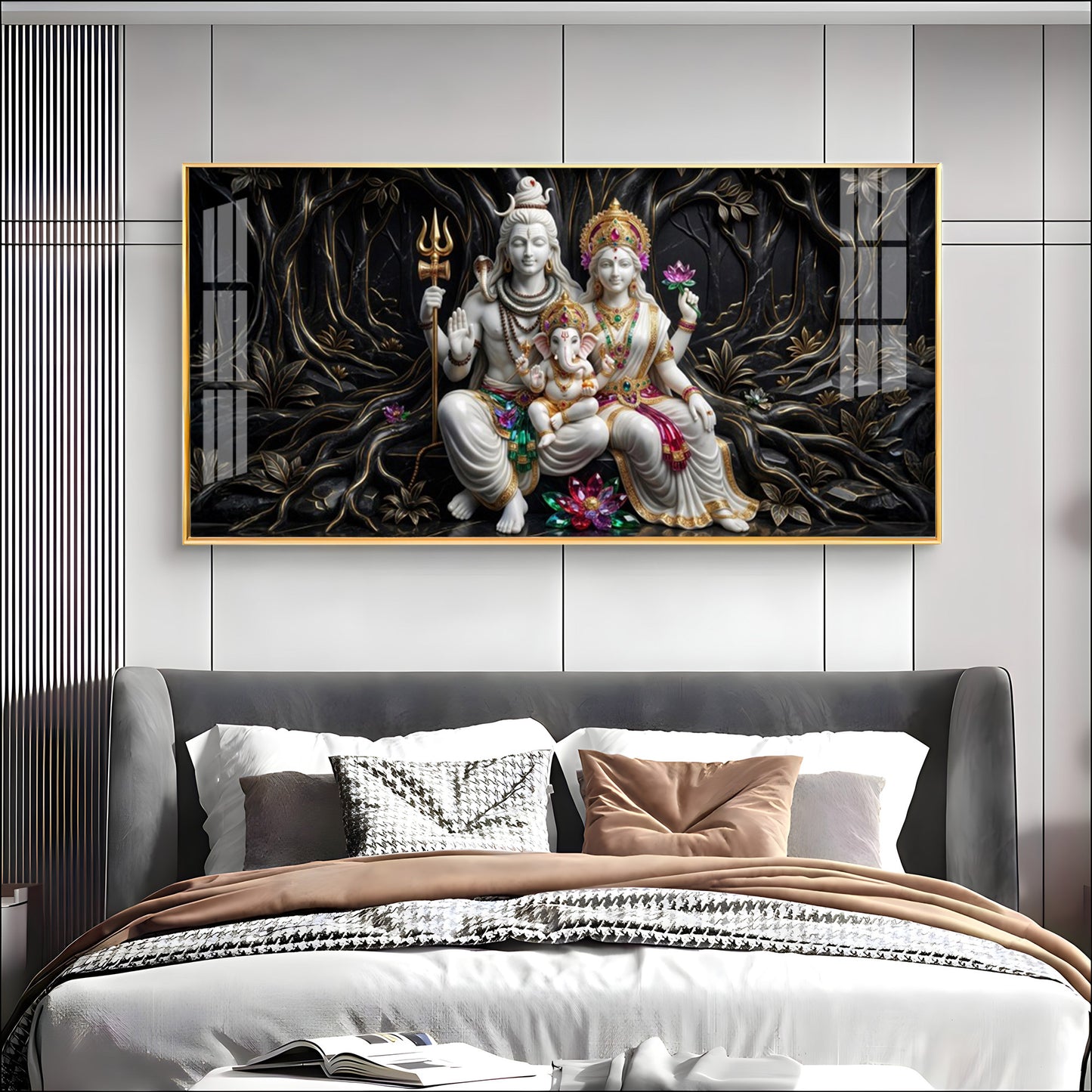 Lord Shiva, Goddess Parvati With Ganesh Ji Premium Acrylic Horizontal Wall Art