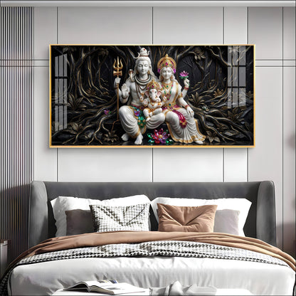 Lord Shiva, Goddess Parvati With Ganesh Ji Premium Acrylic Horizontal Wall Art