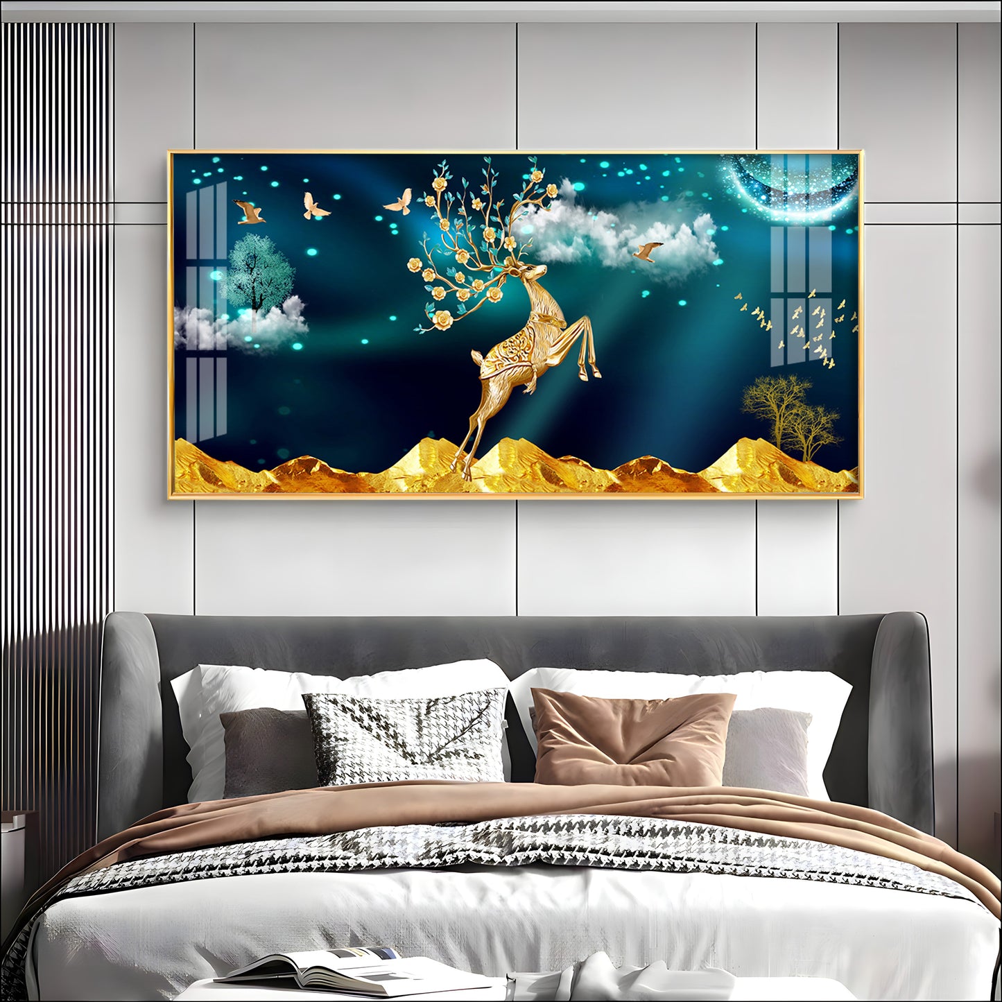 Deer In Golden Valley Art Premium Acrylic Horizontal Wall Art