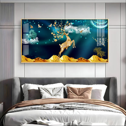 Deer In Golden Valley Art Premium Acrylic Horizontal Wall Art