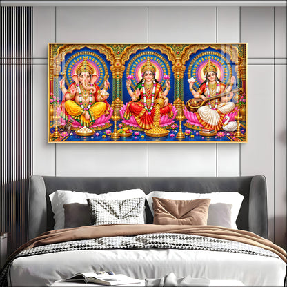 Divine Lord Ganesha, Goddess Saraswati & Goddess Lakshmi Premium Acrylic Horizontal Wall Art
