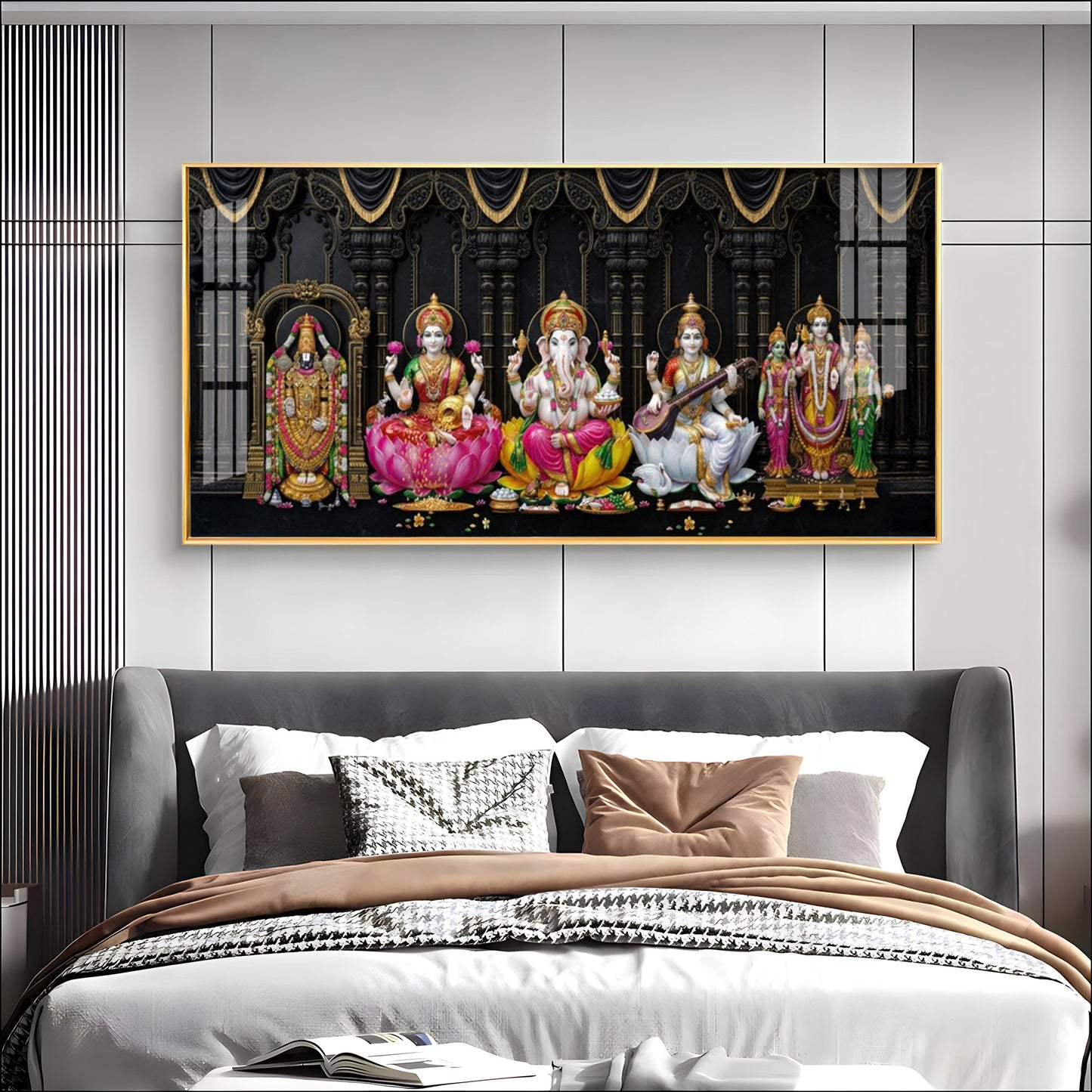 Venkateswara, Lakshmi, Ganesha, Saraswati & Murugan Premium Acrylic Horizontal Wall Art