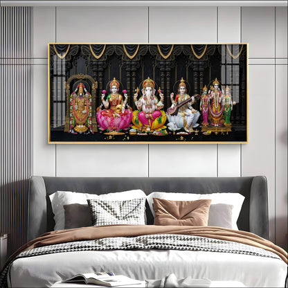 Venkateswara, Lakshmi, Ganesha, Saraswati & Murugan Premium Acrylic Horizontal Wall Art