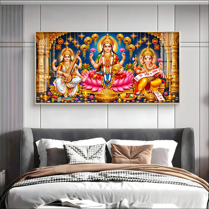Maa Lakshmi, Ganesha and Saraswati Premium Acrylic Horizontal Wall Art