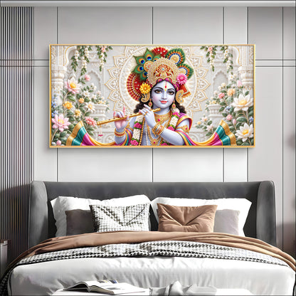 Lord Krishna Flute Playing Premium Acrylic Horizontal Wall Art