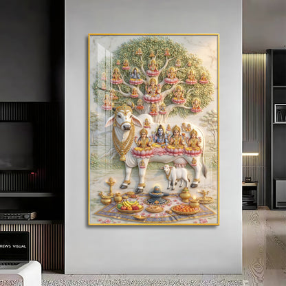 Om Namho Shri Kamdhenu Cow Premium Acrylic Vertical Wall Art
