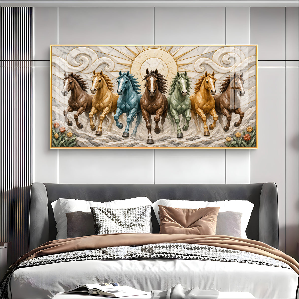 Seven Colorful Horses Premium Acrylic Horizontal Wall Art