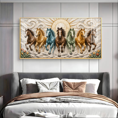 Seven Colorful Horses Premium Acrylic Horizontal Wall Art