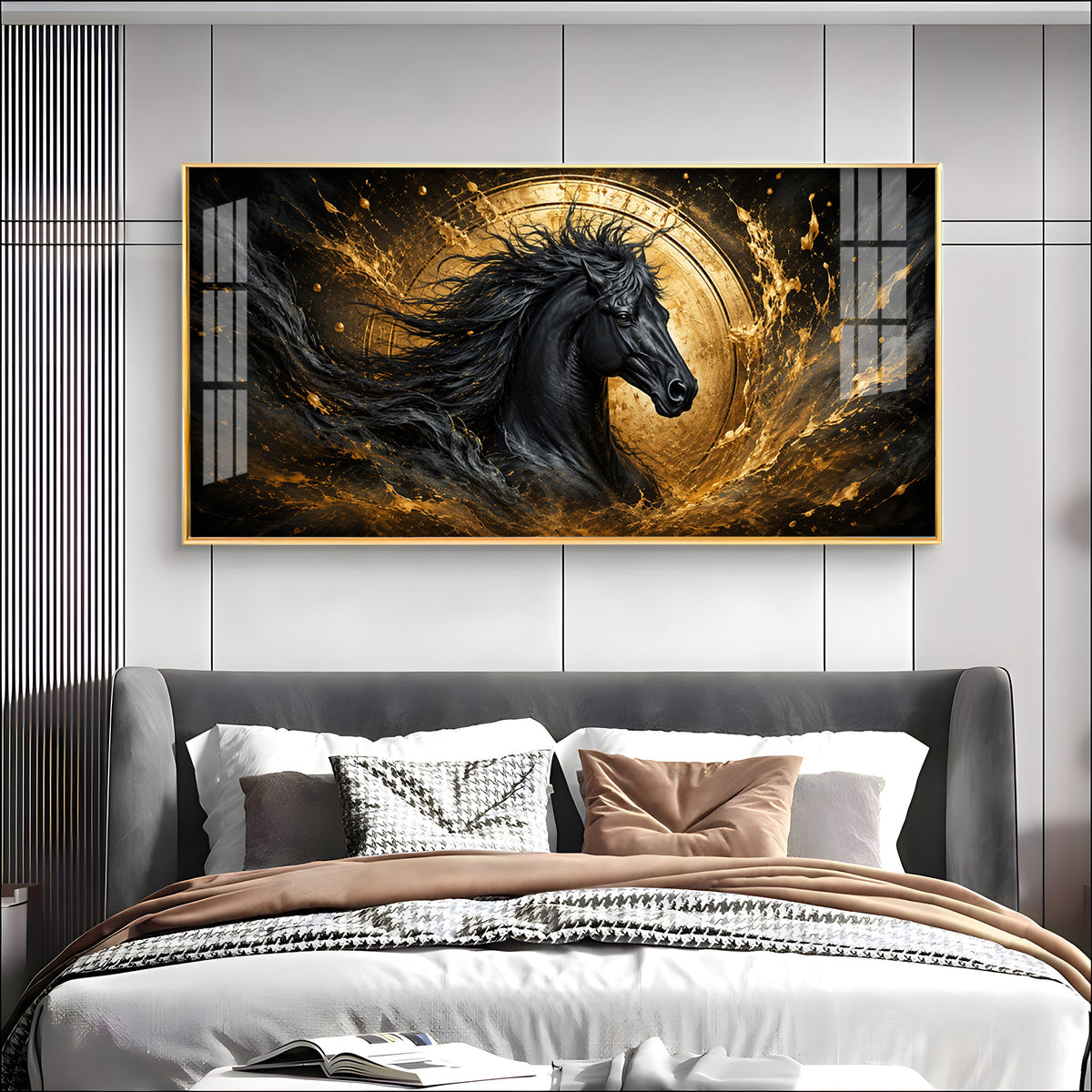 Majestic Black Horse Premium Acrylic Horizontal Wall Art