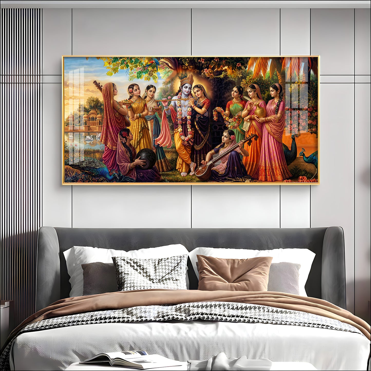 Radha Krishna With Gopiya Premium Acrylic Horizontal Wall Art