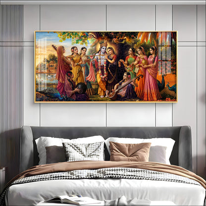 Radha Krishna With Gopiya Premium Acrylic Horizontal Wall Art