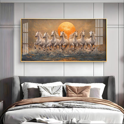 Majestic White Horses With Warm Sun Premium Acrylic Horizontal Wall Art