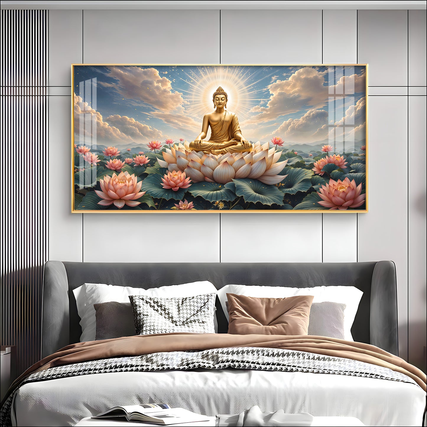 Peaceful Buddha On Lotus Premium Acrylic Horizontal Wall Art