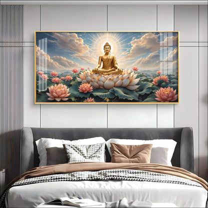 Peaceful Buddha On Lotus Premium Acrylic Horizontal Wall Art