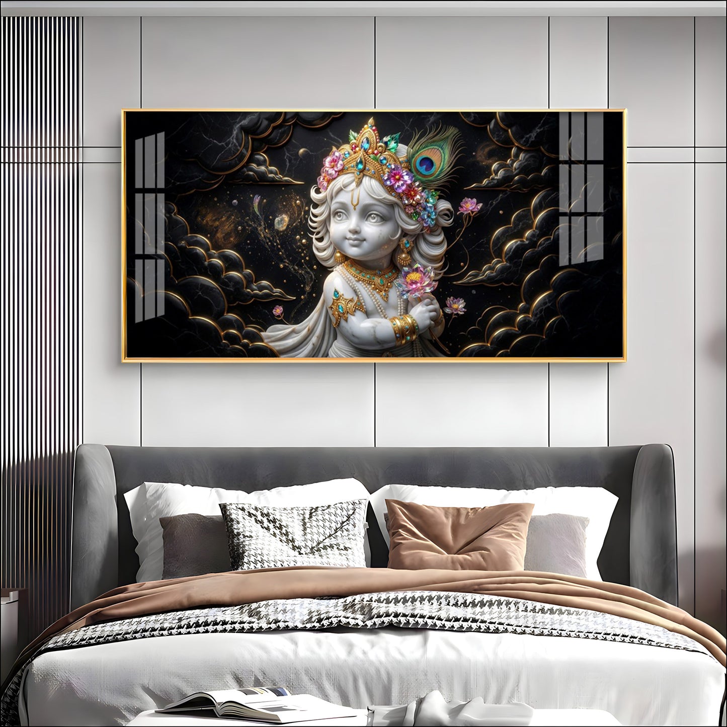 Divine Lord Little Krishna Premium Acrylic Horizontal Wall Art