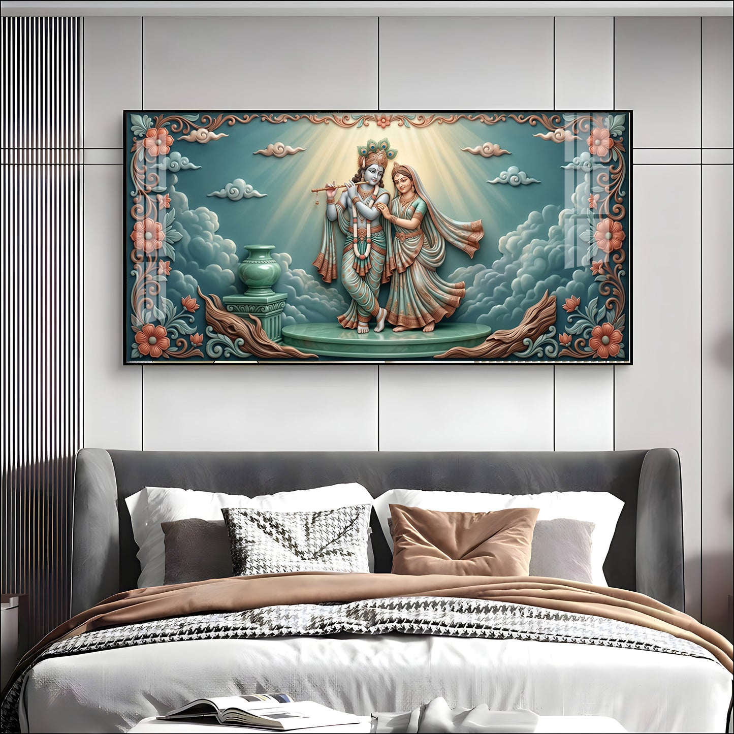 Radha Krishna In A Devotional Pose Premium Acrylic Horizontal Wall Art