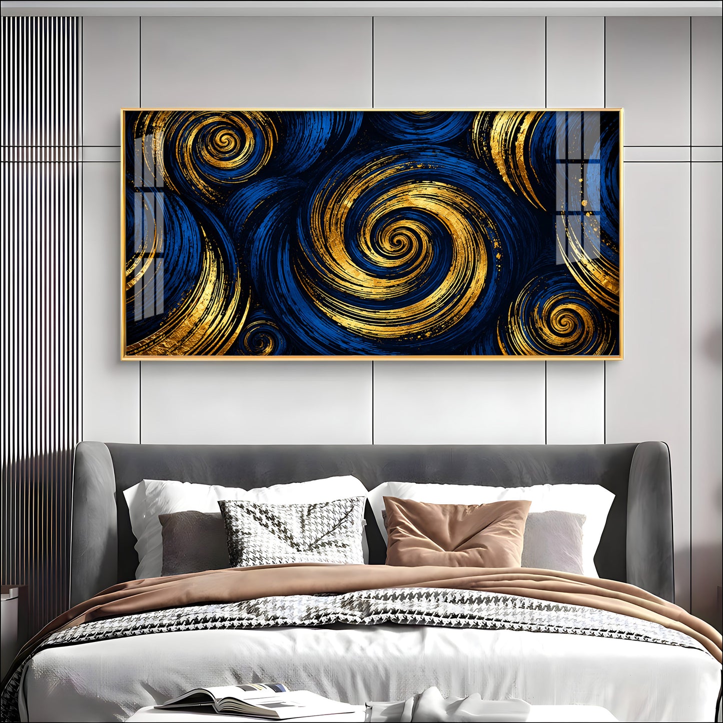 Blue Gold Swirls Premium Acrylic Horizontal Wall Art