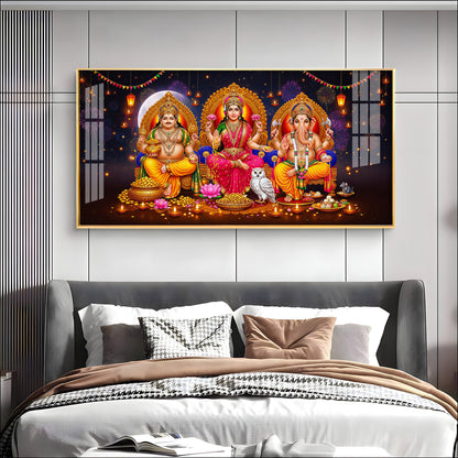 Lord Kubera,Goddess Lakshmi & Lord Ganesha Premium Acrylic Horizontal Wall Art