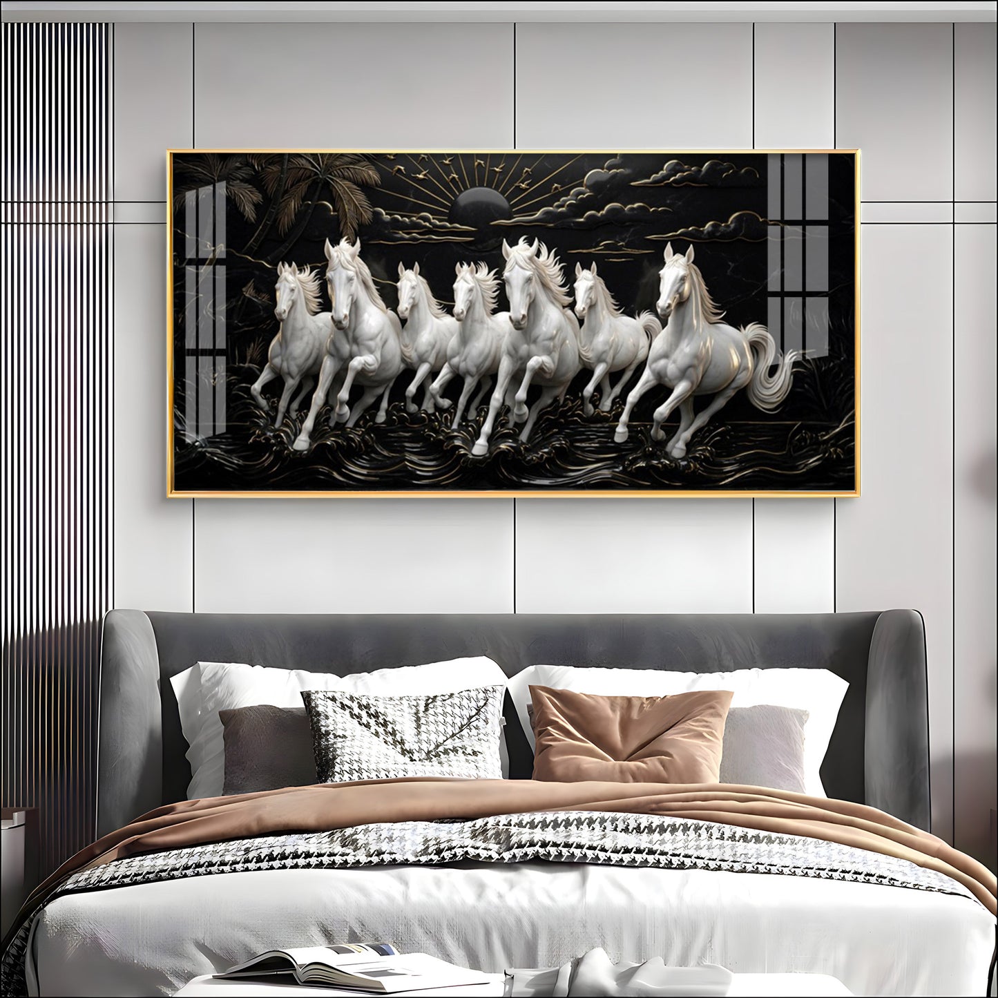 Seven Running Vastu Lucky Horses Premium Acrylic Vertical Wall Art