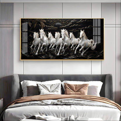Seven Running Vastu Lucky Horses Premium Acrylic Vertical Wall Art