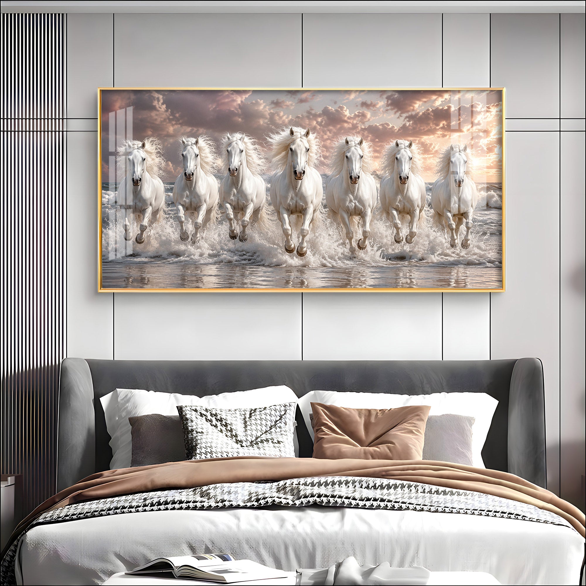Seven White Horses Ocean Premium Acrylic Horizontal Wall Art