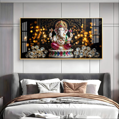 Diamond Ganesh Elegance Premium Acrylic Horizontal Wall Art