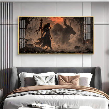 Shiva & Nandi In Forest Premium Acrylic Horizontal Wall Art